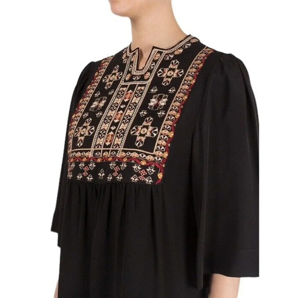 Isabel Marant Silk Mini Dress Black Embroidered Long Sleeve size EU 38 US Small - Picture 3 of 16